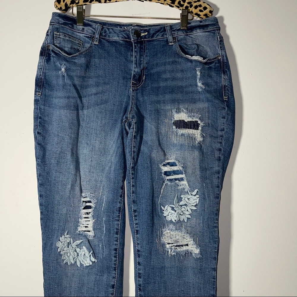 Lane Bryant Distressed Patchwork / Embroidered Ca… - image 2